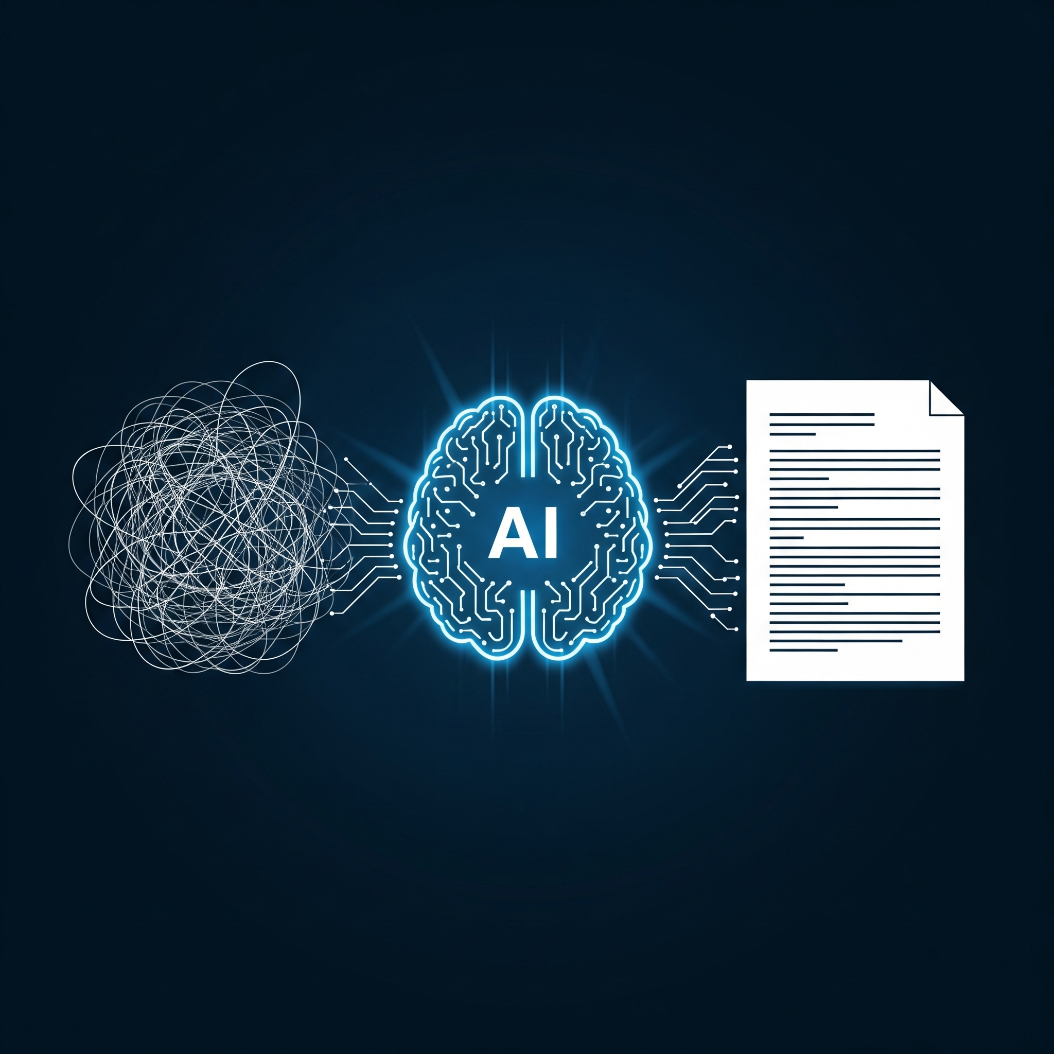 Concept visuel d'une IA transformant des données complexes en documentation simple